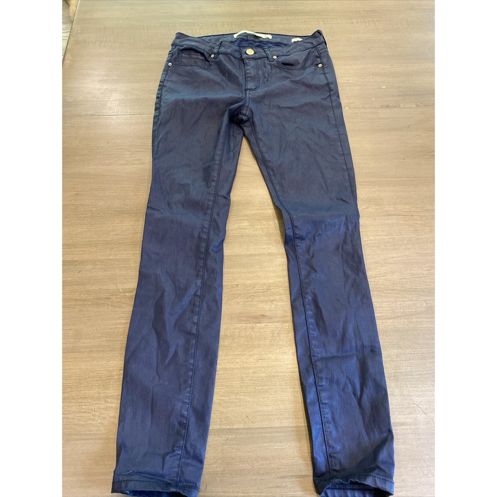 Zara Women‎ Premium Denim US Size 4 Skinny Blue Waxed Look